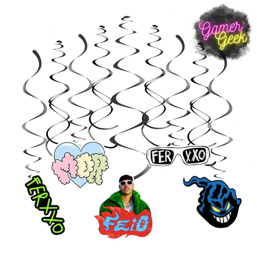 Feid Ferxxo Inspired Party Package | Hanging Spirals, Cupcake Picks, Confetti, Straws