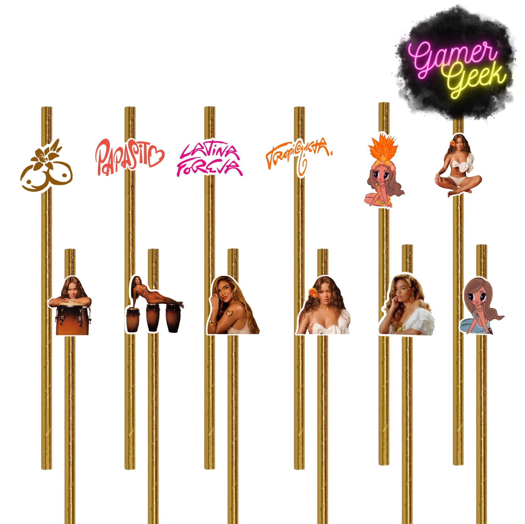 Karol Tropicoqueta Inspired Party Package | Hanging Spirals, Cupcake Picks, Confetti, Straws