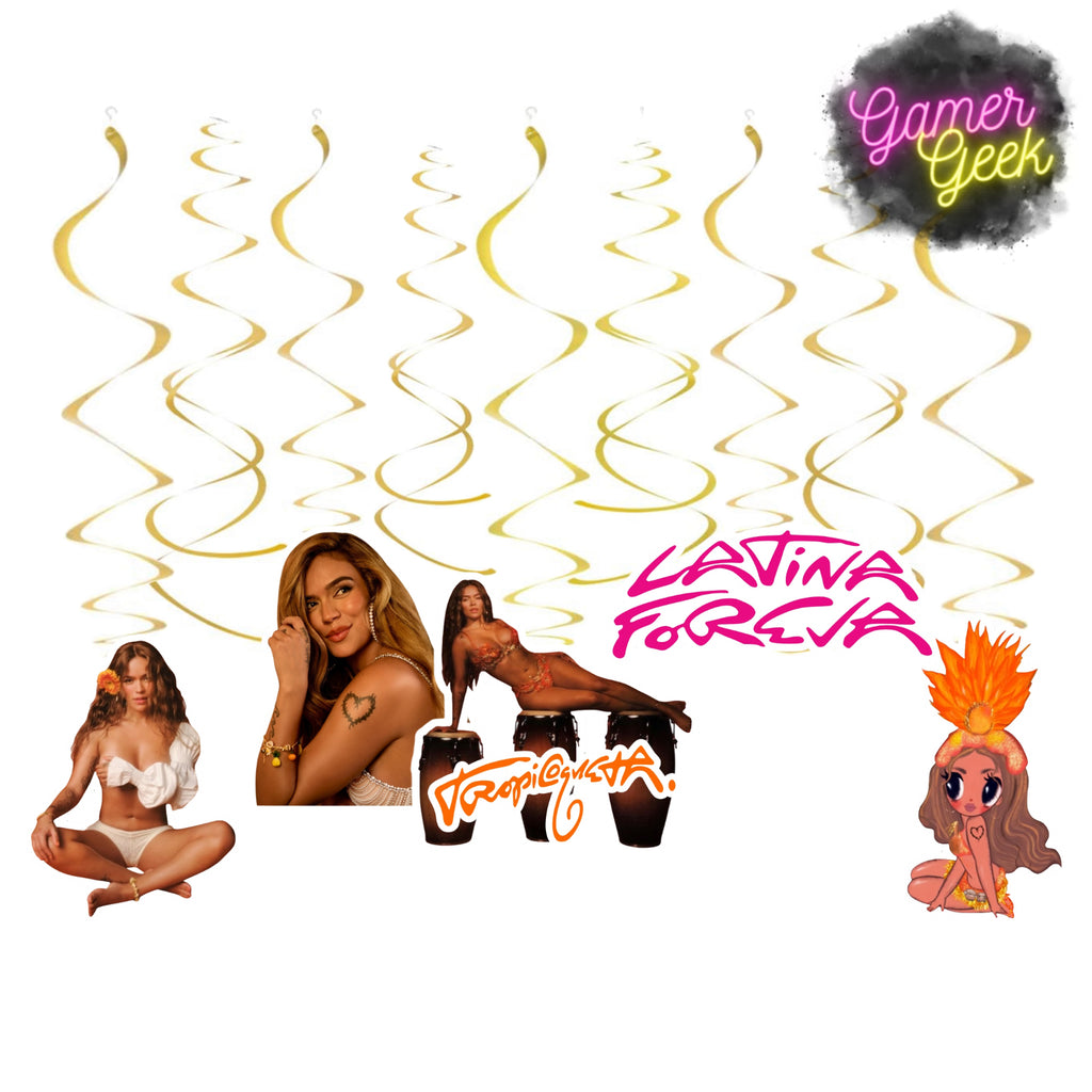 Karol Tropicoqueta Inspired Party Package | Hanging Spirals, Cupcake Picks, Confetti, Straws