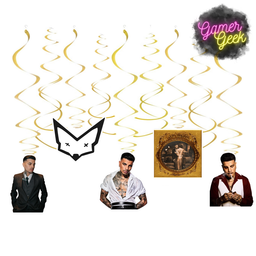 Rauw Cosa Nuestra Inspired Party Package | Hanging Spirals, Cupcake Picks, Confetti, Straws