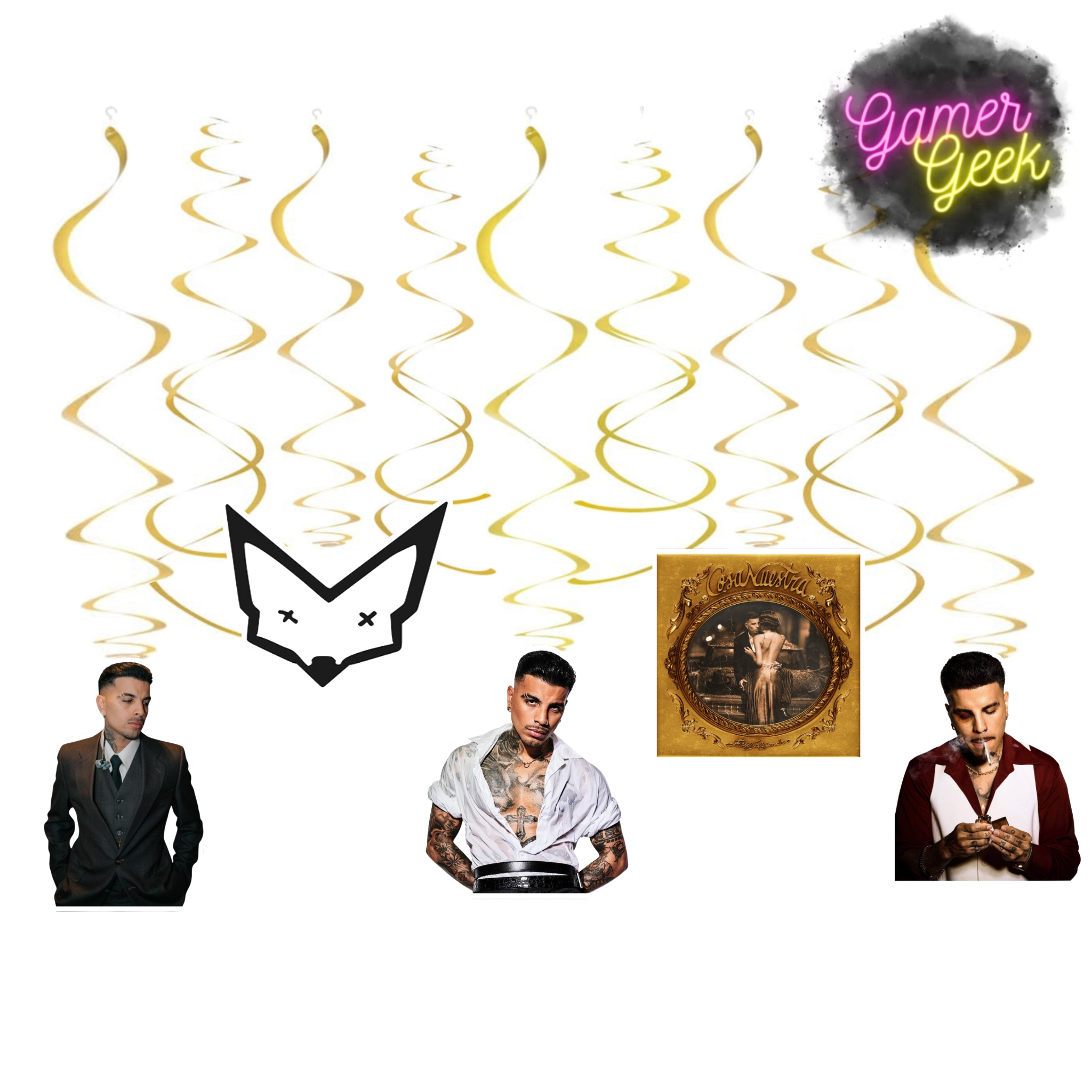 Rauw Cosa Nuestra Inspired Party Package | Hanging Spirals, Cupcake Picks, Confetti, Straws