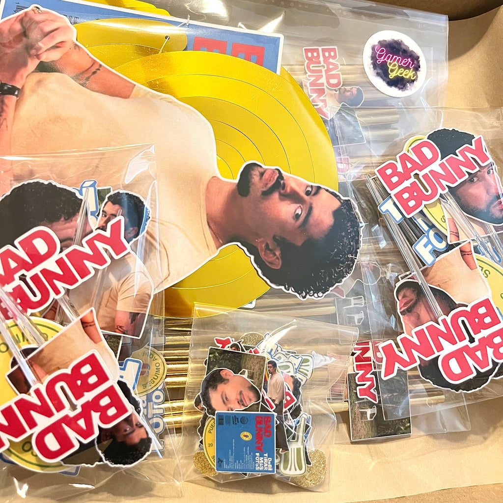 Bad Conejo Malo DTMF Inspired Party Package | Hanging Spirals, Cupcake Picks, Confetti, Straws