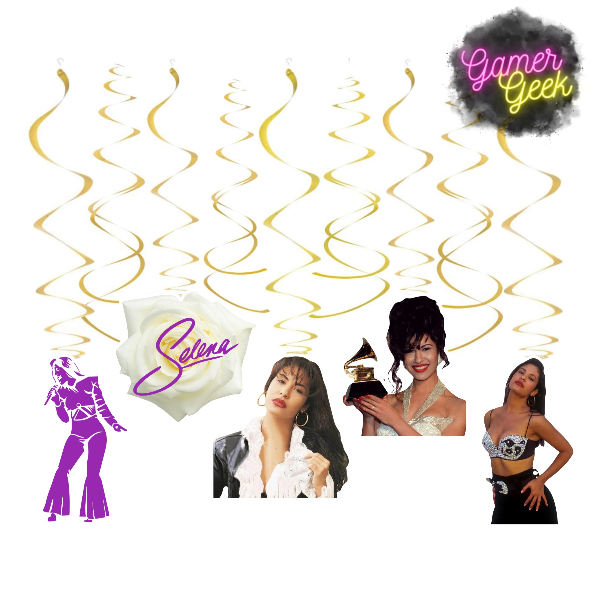 Selena Inspired Party Package | Hanging Spirals, Cupcake Picks, Confetti, Straws
